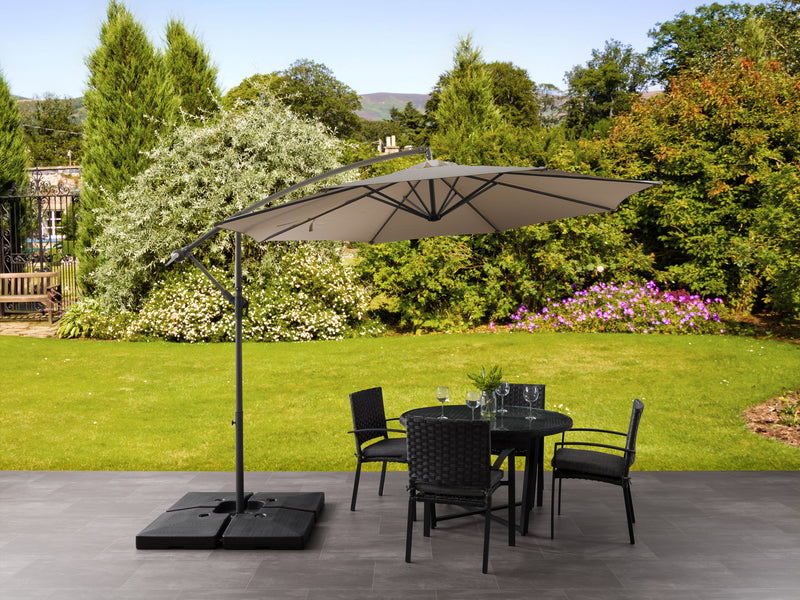 brown offset patio umbrella with base 400 Series lifestyle scene CorLiving