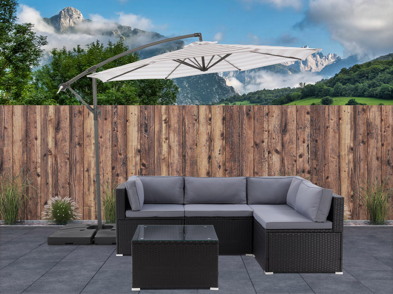 taupe and white offset patio umbrella 400 Series lifestyle scene CorLiving