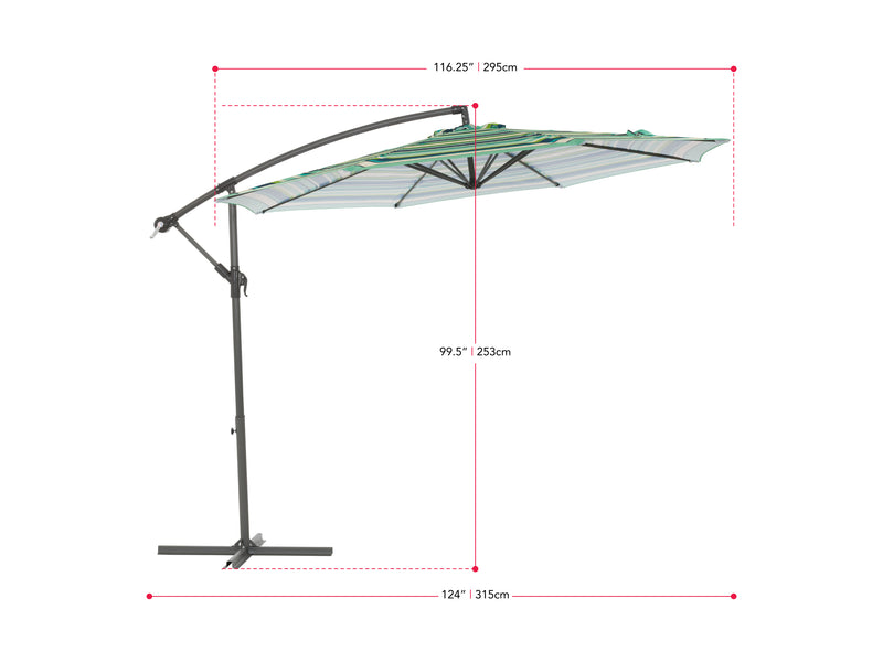 green and blue offset patio umbrella 420 Series measurements diagram CorLiving