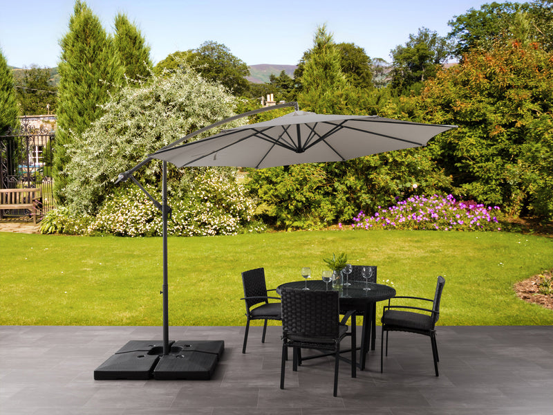 sandy grey offset patio umbrella 400 Series lifestyle scene CorLiving