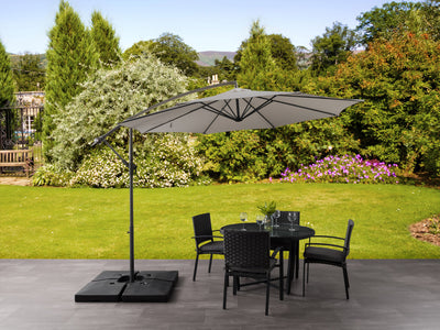 grey offset patio umbrella with base 400 Series lifestyle scene CorLiving#color_ppu-grey