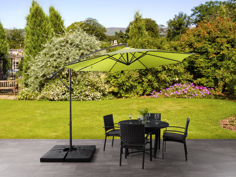lime green offset patio umbrella with base 400 Series lifestyle scene CorLiving