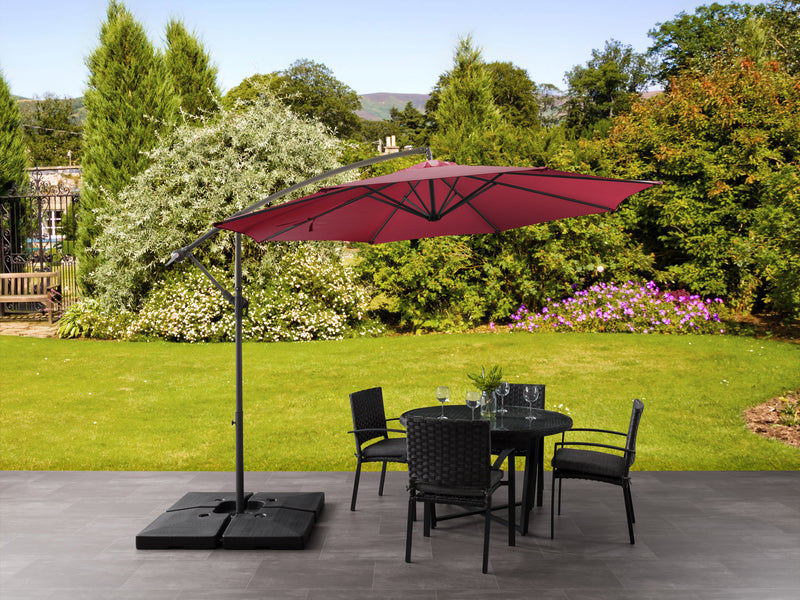 wine red offset patio umbrella with base 400 Series lifestyle scene CorLiving
