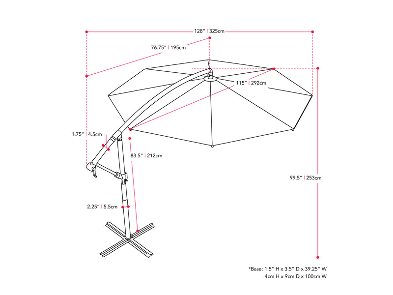 turquoise blue offset patio umbrella 400 Series measurements diagram CorLiving