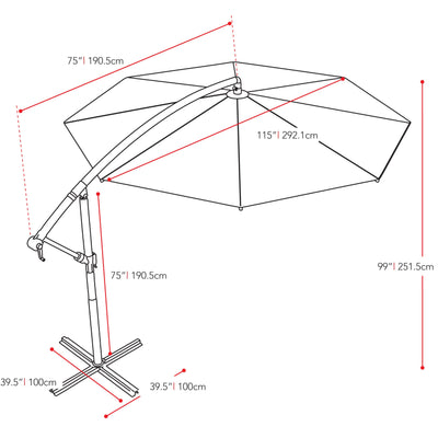 forest green offset patio umbrella with base 400 Series measurements diagram CorLiving#color_ppu-forest-green