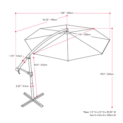 crimson red offset patio umbrella with base 400 Series measurements diagram CorLiving#color_ppu-crimson-red