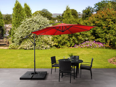 crimson red offset patio umbrella with base 400 Series lifestyle scene CorLiving#color_ppu-crimson-red