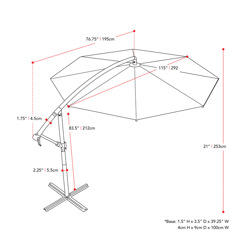 lime green offset patio umbrella with base 400 Series measurements diagram CorLiving