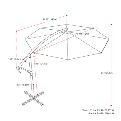 orange offset patio umbrella with base 400 Series measurements diagram CorLiving#color_ppu-orange