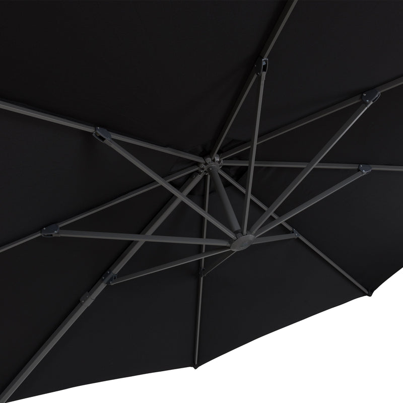 black deluxe offset patio umbrella with base 500 Series detail image CorLiving