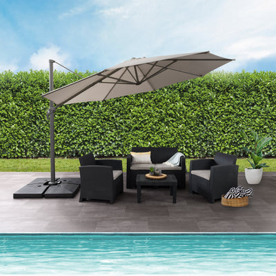 grey deluxe offset patio umbrella with base 500 Series lifestyle scene CorLiving#color_ppu-grey