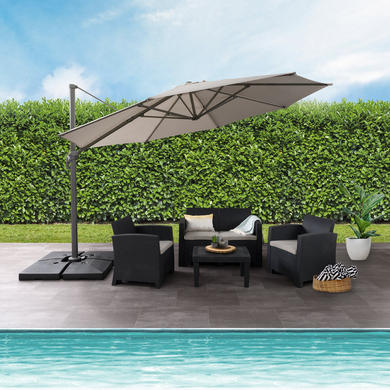 grey deluxe offset patio umbrella with base 500 Series lifestyle scene CorLiving