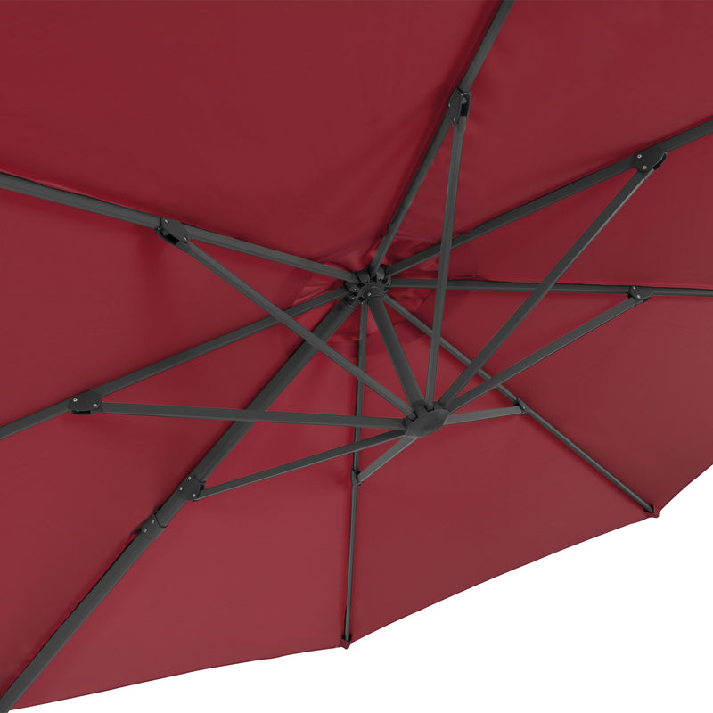wine red deluxe offset patio umbrella with base 500 Series detail image CorLiving