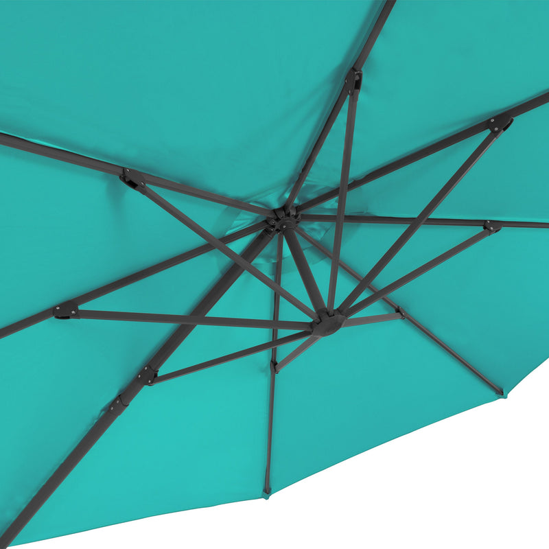 turquoise blue deluxe offset patio umbrella with base 500 Series detail image CorLiving