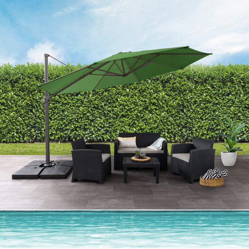 forest green deluxe offset patio umbrella with base 500 Series lifestyle scene CorLiving
