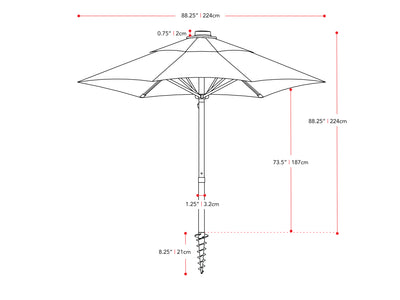 black beach umbrella 600 Series measurements diagram CorLiving#color_black