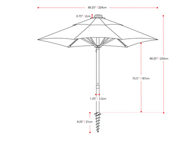 yellow beach umbrella 600 Series measurements diagram CorLiving#color_yellow