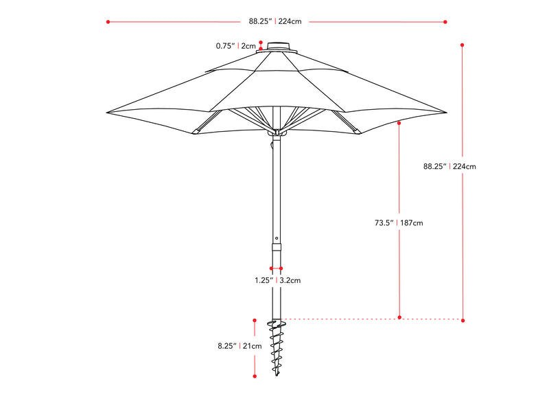 turquoise blue beach umbrella 600 Series measurements diagram CorLiving