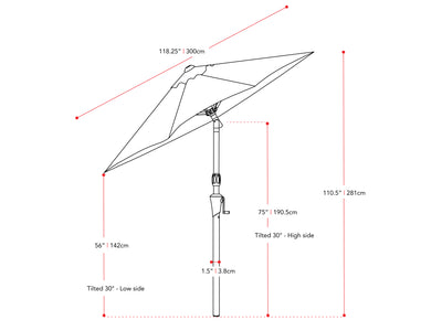 black large patio umbrella, tilting 700 Series measurements diagram CorLiving#color_ppu-black