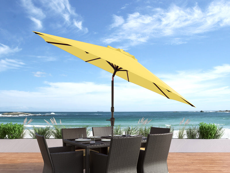 yellow large patio umbrella, tilting 700 Series lifestyle scene CorLiving