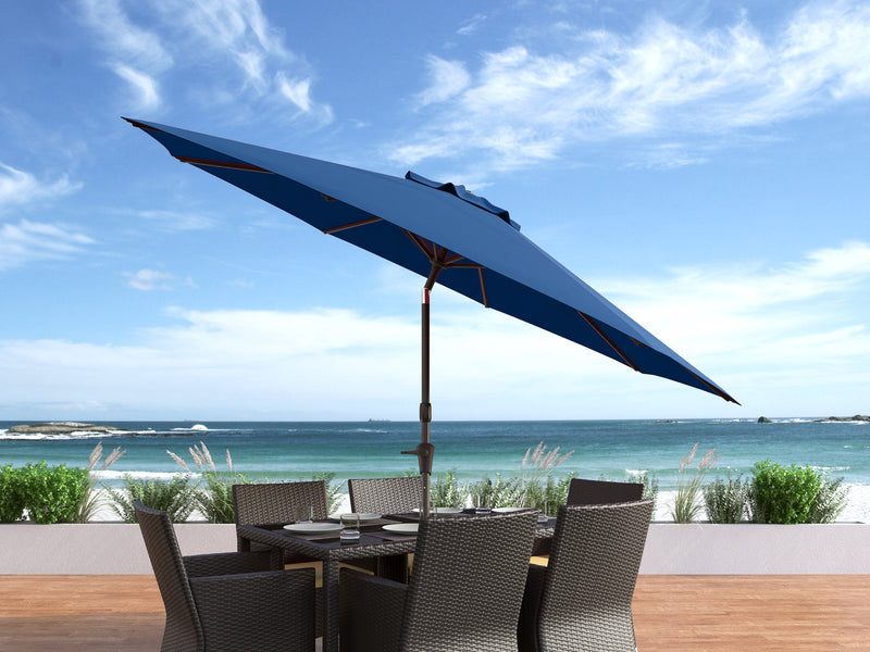 cobalt blue large patio umbrella, tilting 700 Series lifestyle scene CorLiving