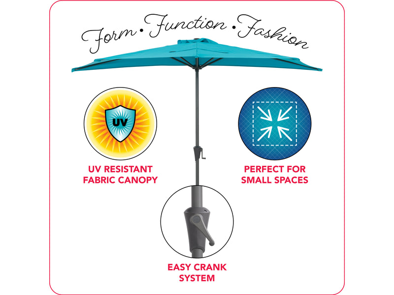 turquoise blue half umbrella Versa Collection infographic CorLiving