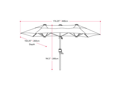 black double patio umbrella, 15ft Bertha Collection measurements diagram CorLiving#color_black