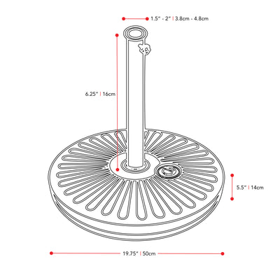 dark grey 10ft patio umbrella, round tilting with base 200 Series measurements diagram CorLiving#color_dark-grey