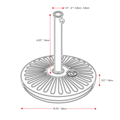 wine red large patio umbrella, tilting with base 700 Series measurements diagram CorLiving#color_ppu-wine-red
