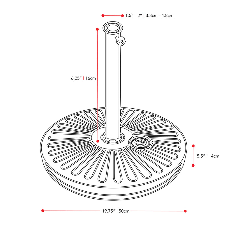 wine red large patio umbrella, tilting with base 700 Series measurements diagram CorLiving