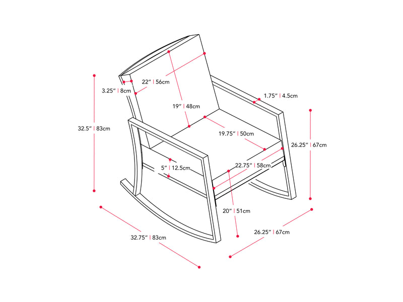 black and ash grey Wicker Outdoor Rocking Chair Parksville Collection measurements diagram by CorLiving