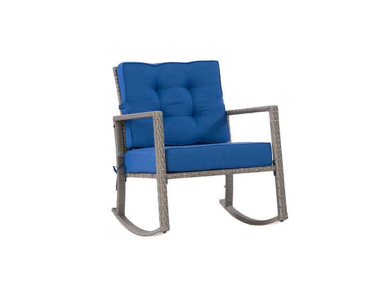 blended grey and oxford blue Wicker Outdoor Rocking Chair Parksville Collection product image by CorLiving