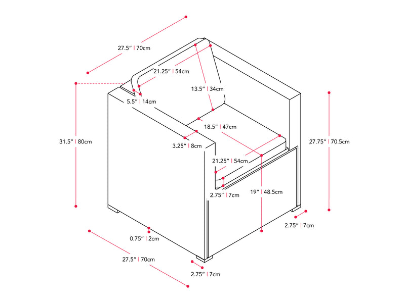 black and ash grey Wicker Armchair Parksville Collection measurements diagram by CorLiving