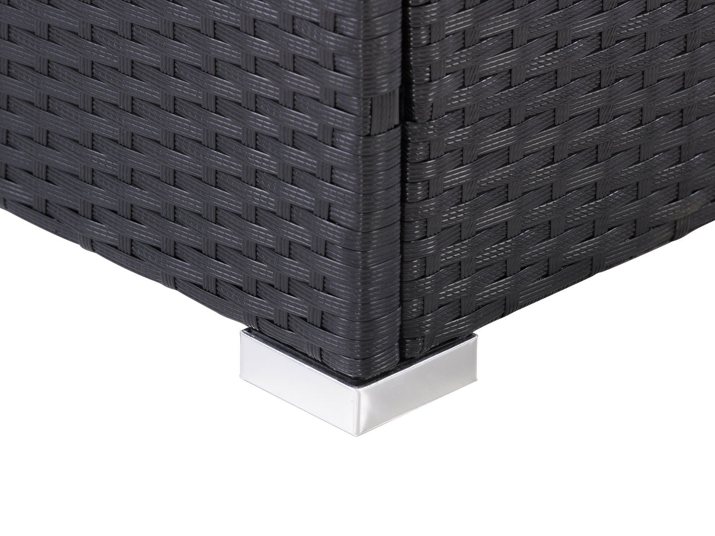 Outdoor Corner Patio Chair with gray cushions and dark brown wicker frame, featuring weather-resistant materials and modern design. Ideal for garden or backyard seating.