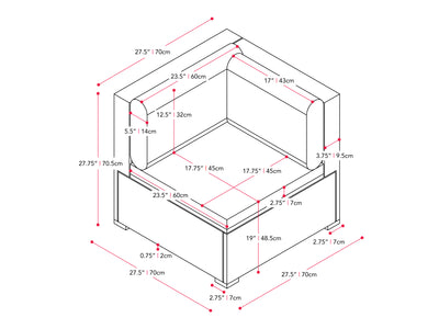 black and ash grey Outdoor Corner Chair Parksville Collection measurements diagram by CorLiving#color_black-and-ash-grey