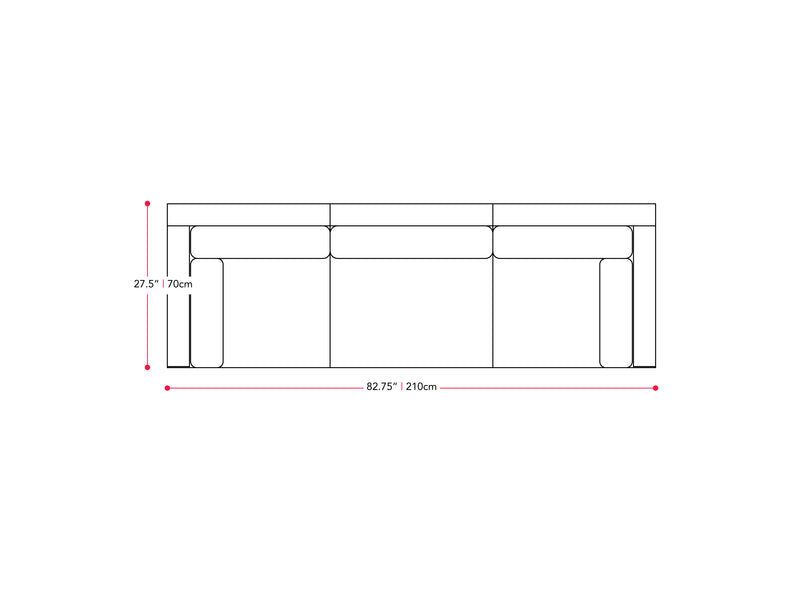 black and ash grey Outdoor Wicker Sofa, 3pc Parksville Collection measurements diagram by CorLiving