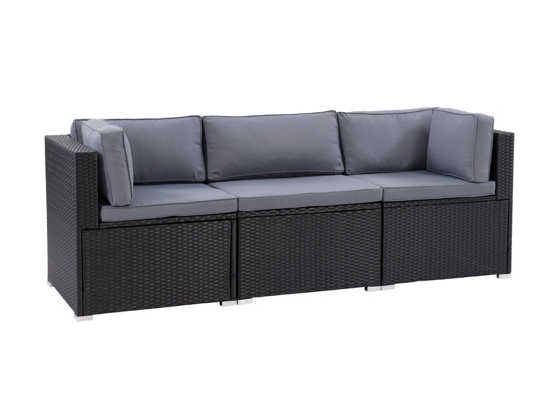 black and ash grey Outdoor Wicker Sofa, 3pc Parksville Collection product image by CorLiving