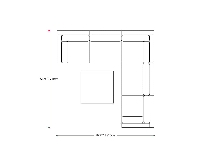 black and ash grey Patio Sectional Set, 6pc Parksville Collection measurements diagram by CorLiving