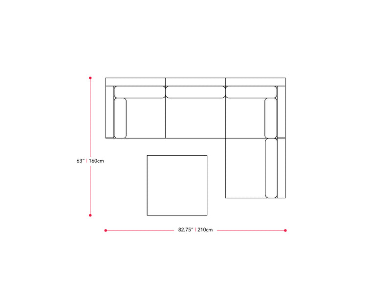 black and ash grey 5-Piece Patio Wicker Sectional Set Parksville Collection measurements diagram by CorLiving