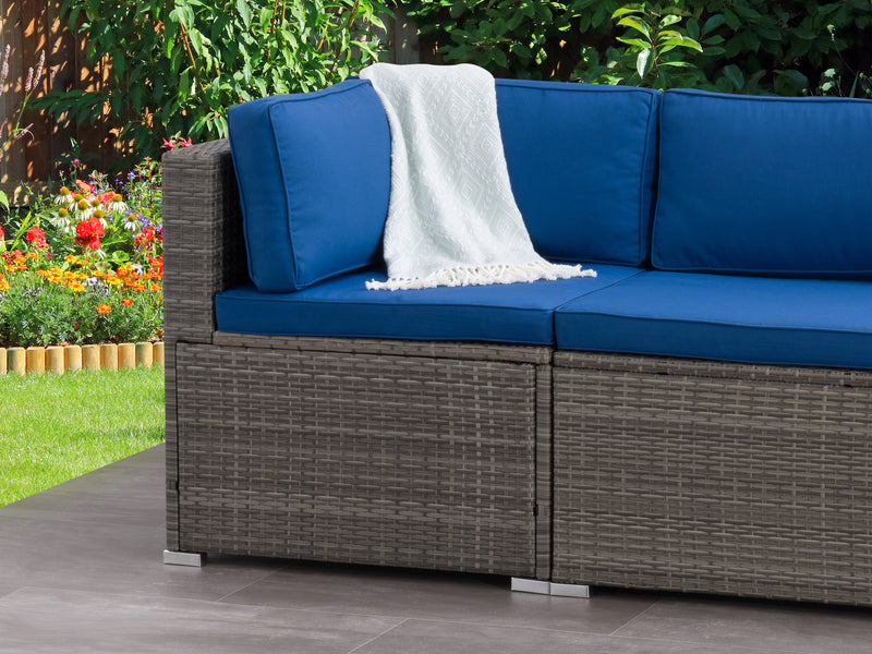 blended grey and oxford blue Outdoor Corner Chair Parksville Collection lifestyle scene by CorLiving