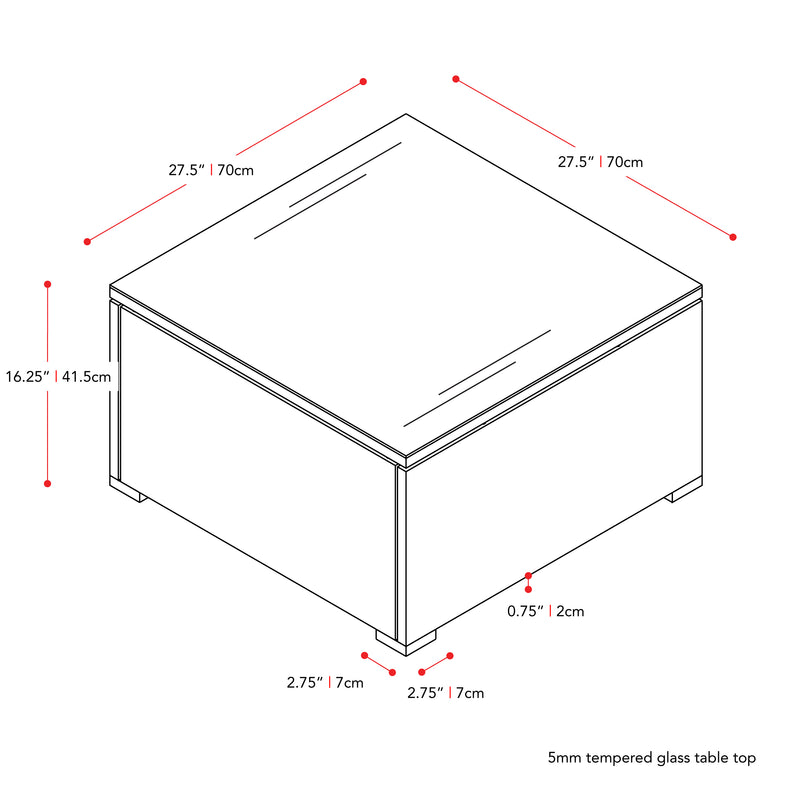 blended grey Square Outdoor Coffee Table Parksville Collection measurements diagram by CorLiving