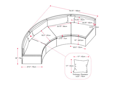 blended grey and oxford blue Curved Outdoor Sofa, 2pc Parksville Collection measurements diagram by CorLiving#color_blended-grey-and-oxford-blue