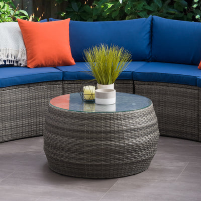 grey weave Wicker Coffee Table Parksville Collection lifestyle scene by CorLiving#color_blended-grey-weave