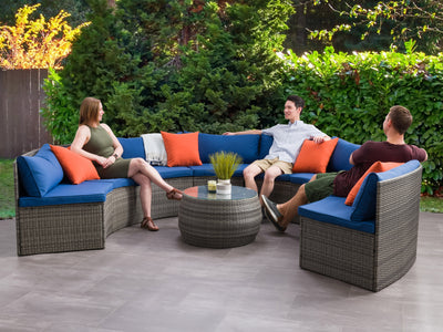 blended grey and oxford blue Circular Outdoor Seating, 5pc Parksville Collection lifestyle scene by CorLiving#color_blended-grey-and-oxford-blue