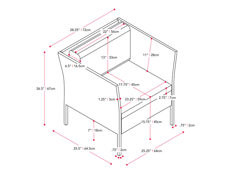 black and ash grey Patio Armchair Parksville Collection measurements diagram by CorLiving