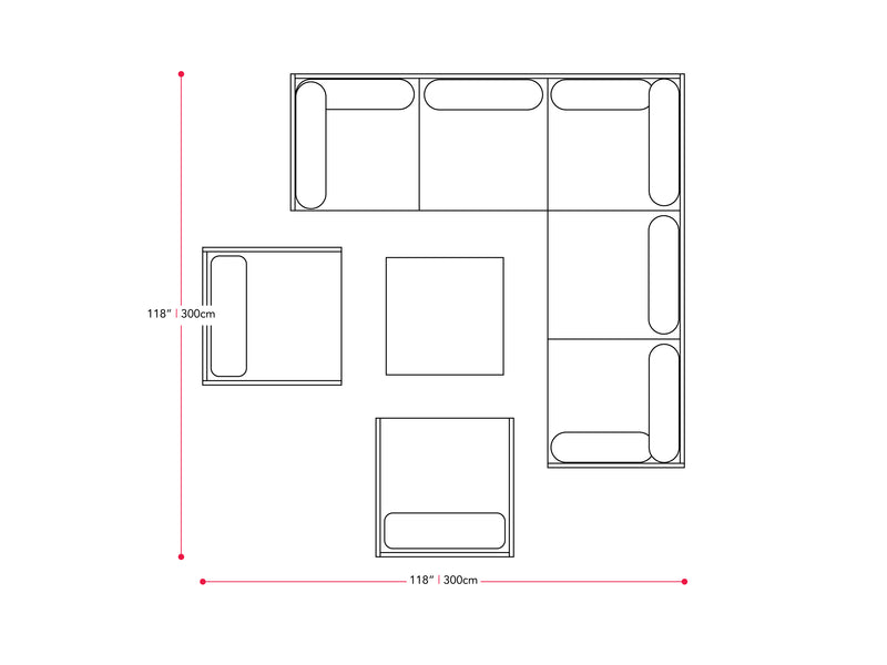 black and ash grey L Shaped Outdoor Sectional, 8pc Parksville Collection measurements diagram by CorLiving