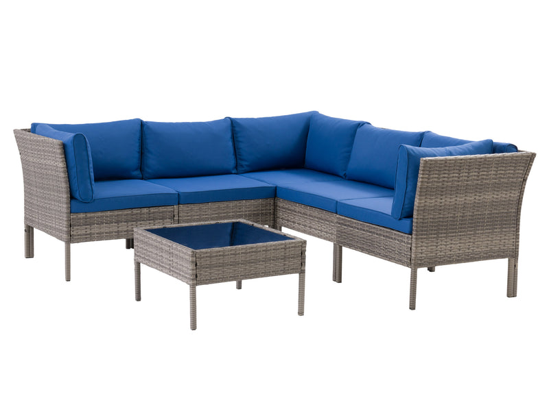 blended grey and oxford blue Patio Sectional Set, 6pc Parksville Collection product image by CorLiving