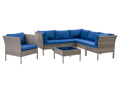 blended grey and oxford blue L Shaped Outdoor Sectional, 7pc Parksville Collection product image by CorLiving#color_blended-grey-and-oxford-blue