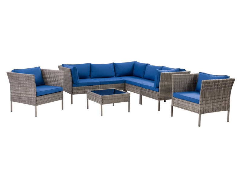 blended grey and oxford blue L Shaped Outdoor Sectional, 8pc Parksville Collection product image by CorLiving