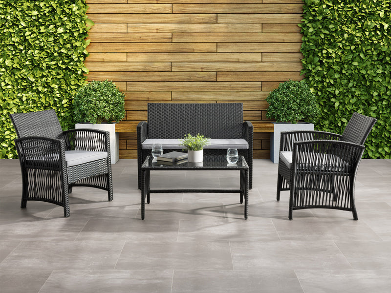 black and grey 4pc Patio Set Parksville Collection lifestyle scene by CorLiving